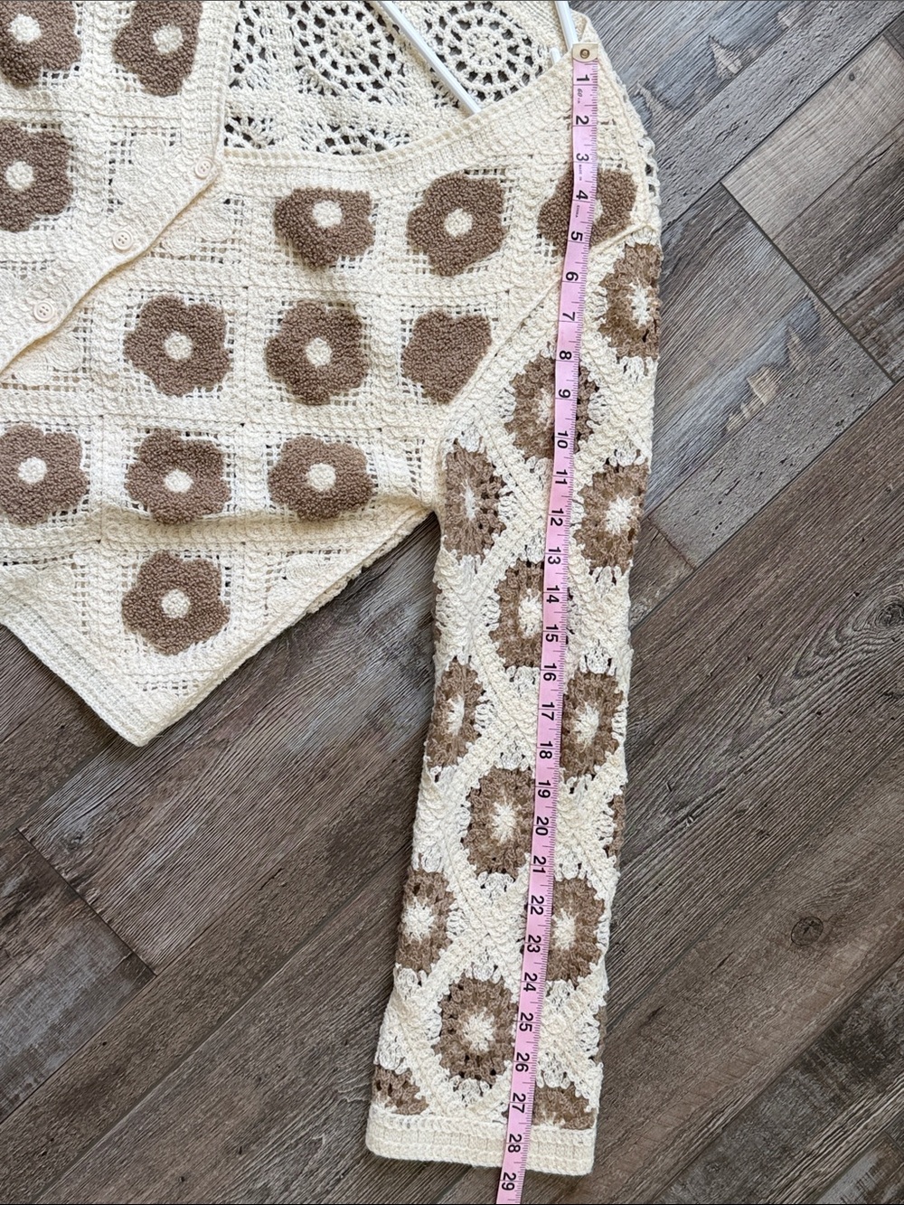 Crochet Floral V‑Neck Cardigan - Cream and Brown - Picture 9 of 9